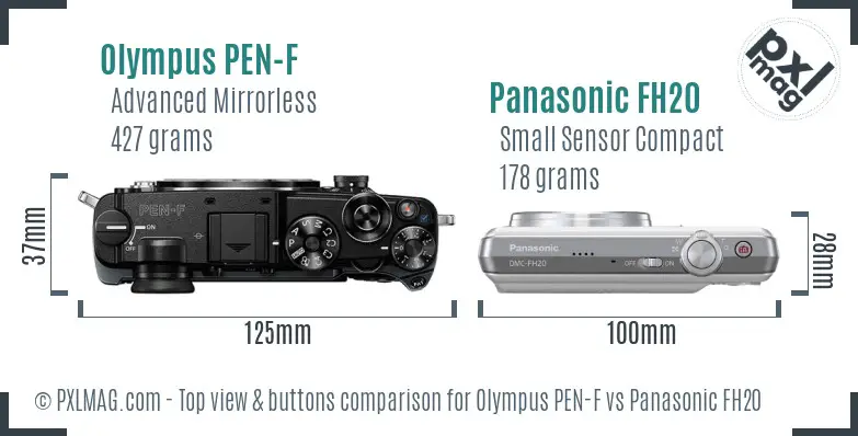 Olympus PEN-F vs Panasonic FH20 top view buttons comparison