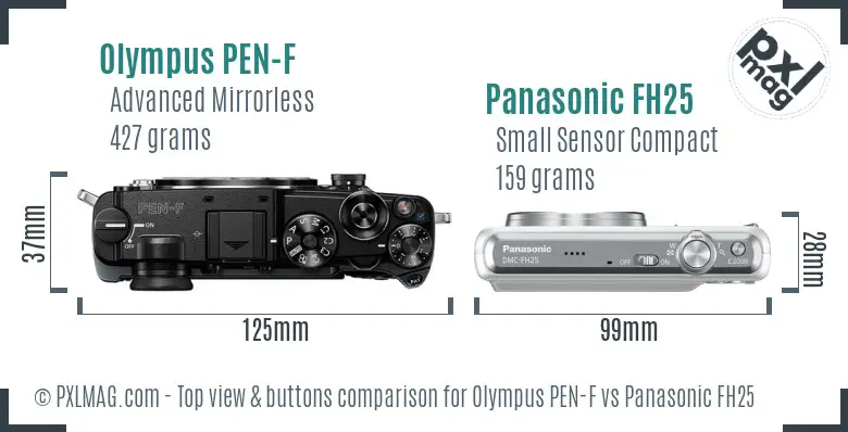 Olympus PEN-F vs Panasonic FH25 top view buttons comparison