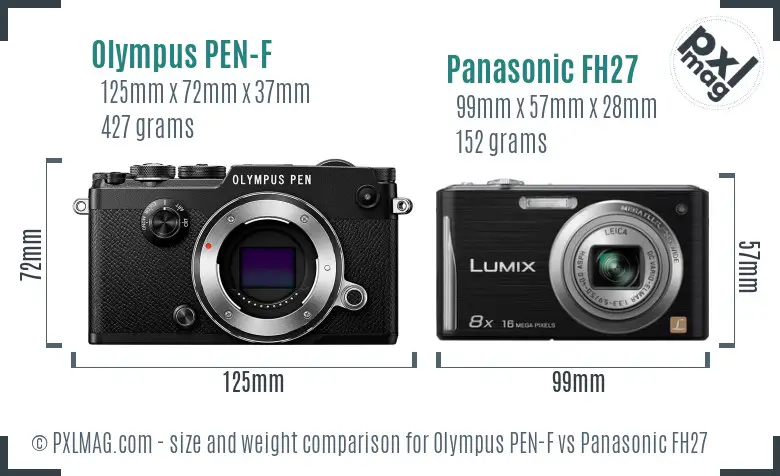 Olympus PEN-F vs Panasonic FH27 size comparison