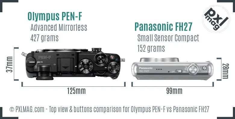Olympus PEN-F vs Panasonic FH27 top view buttons comparison