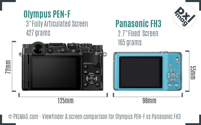 Olympus PEN-F vs Panasonic FH3 Screen and Viewfinder comparison