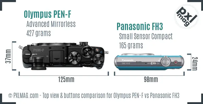 Olympus PEN-F vs Panasonic FH3 top view buttons comparison