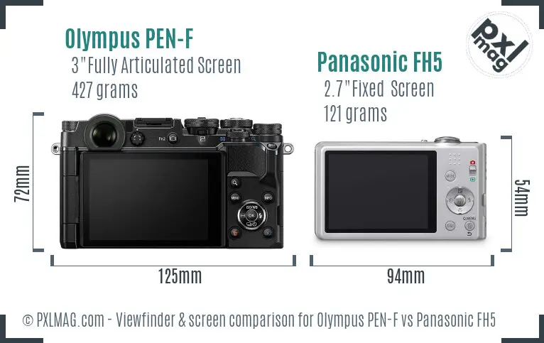 Olympus PEN-F vs Panasonic FH5 Screen and Viewfinder comparison