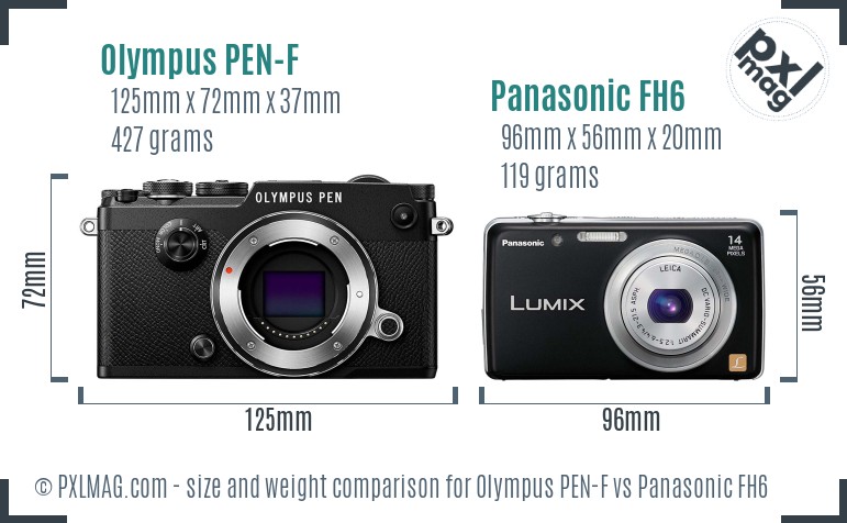 Olympus PEN-F vs Panasonic FH6 size comparison