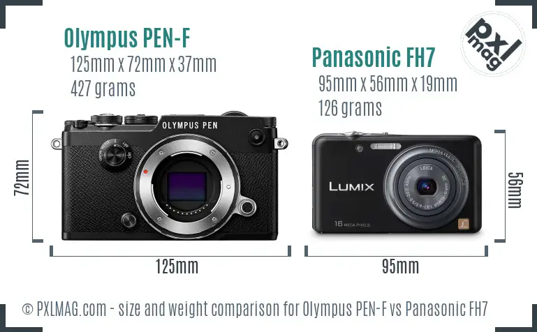 Olympus PEN-F vs Panasonic FH7 size comparison