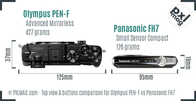 Olympus PEN-F vs Panasonic FH7 top view buttons comparison