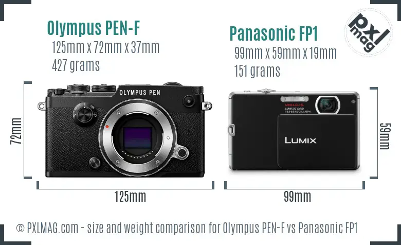 Olympus PEN-F vs Panasonic FP1 size comparison