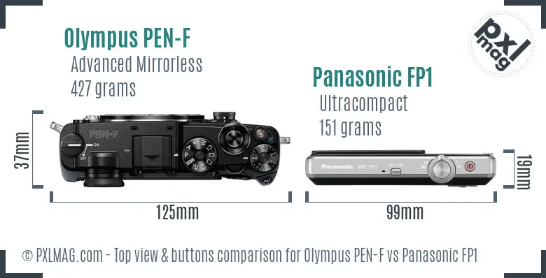 Olympus PEN-F vs Panasonic FP1 top view buttons comparison