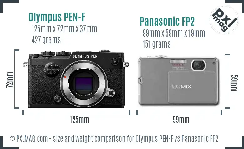 Olympus PEN-F vs Panasonic FP2 size comparison