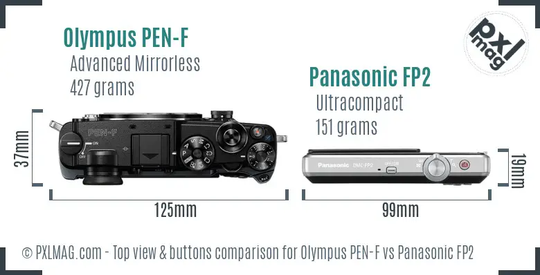 Olympus PEN-F vs Panasonic FP2 top view buttons comparison