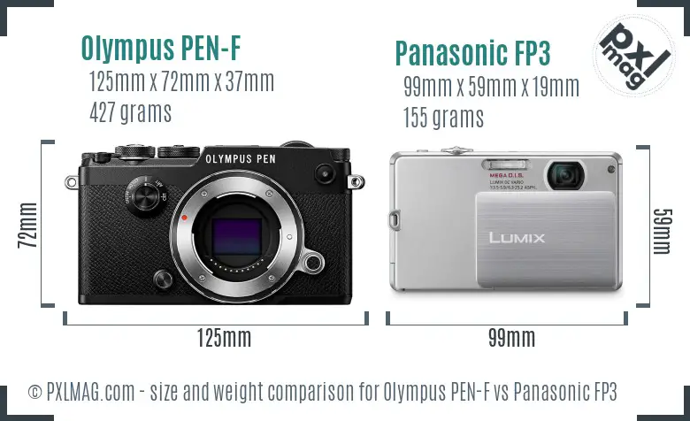 Olympus PEN-F vs Panasonic FP3 size comparison