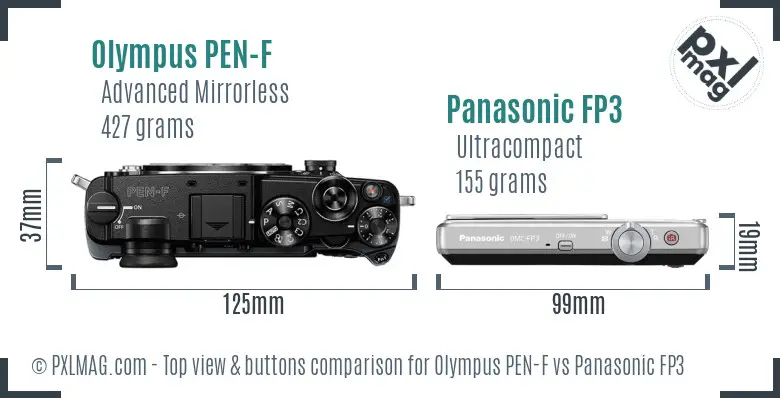 Olympus PEN-F vs Panasonic FP3 top view buttons comparison