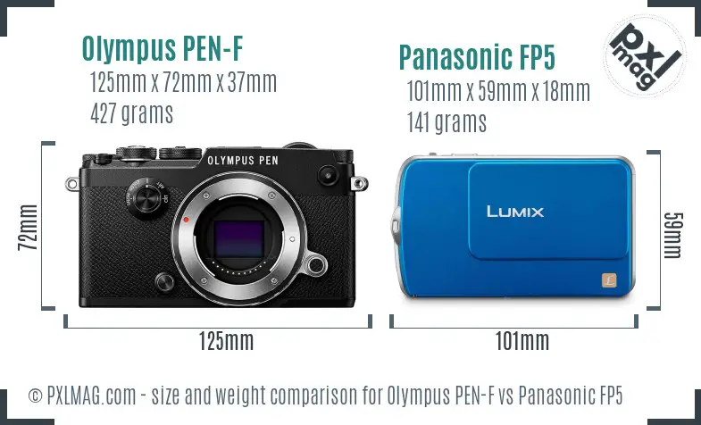 Olympus PEN-F vs Panasonic FP5 size comparison