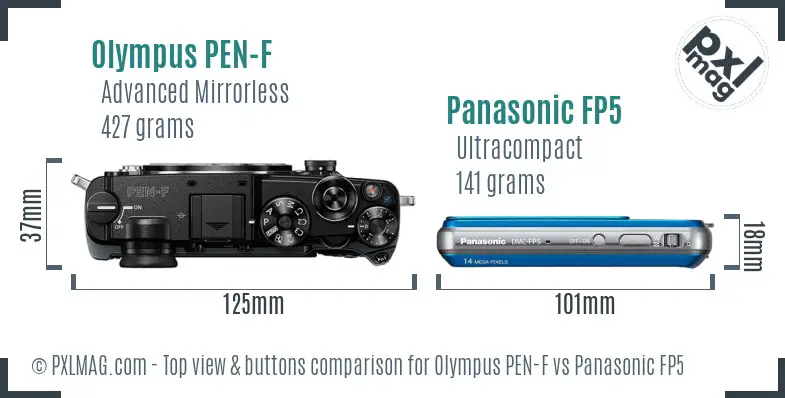 Olympus PEN-F vs Panasonic FP5 top view buttons comparison