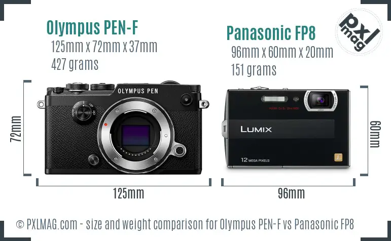 Olympus PEN-F vs Panasonic FP8 size comparison