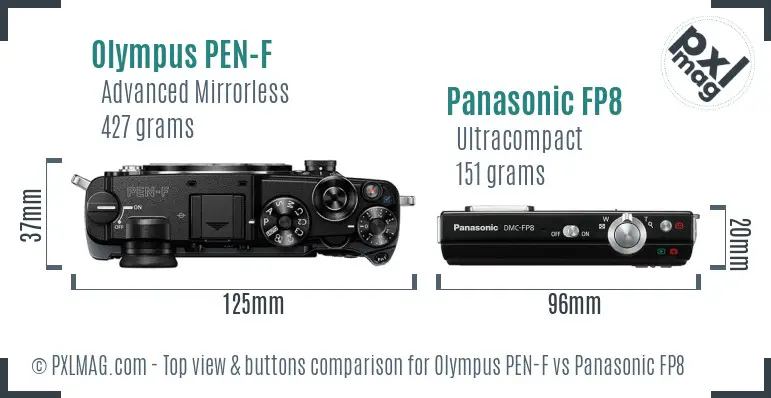Olympus PEN-F vs Panasonic FP8 top view buttons comparison