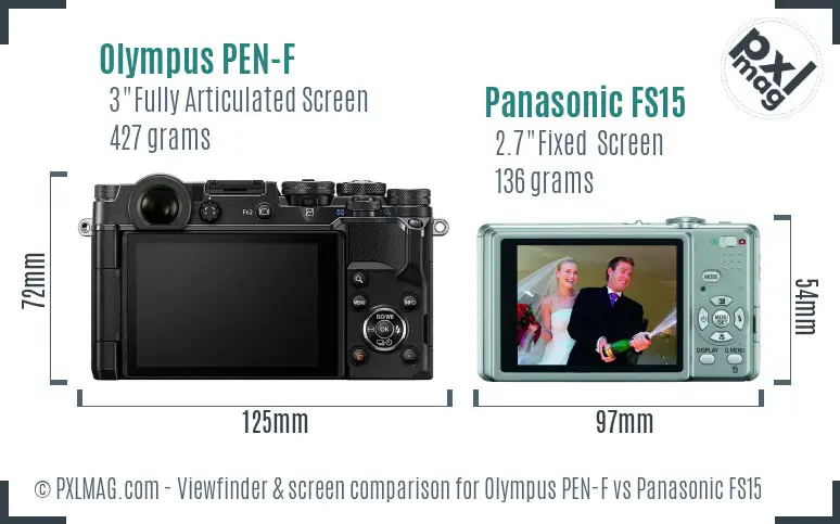 Olympus PEN-F vs Panasonic FS15 Screen and Viewfinder comparison