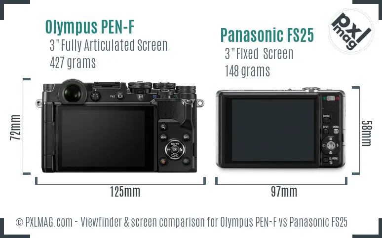 Olympus PEN-F vs Panasonic FS25 Screen and Viewfinder comparison