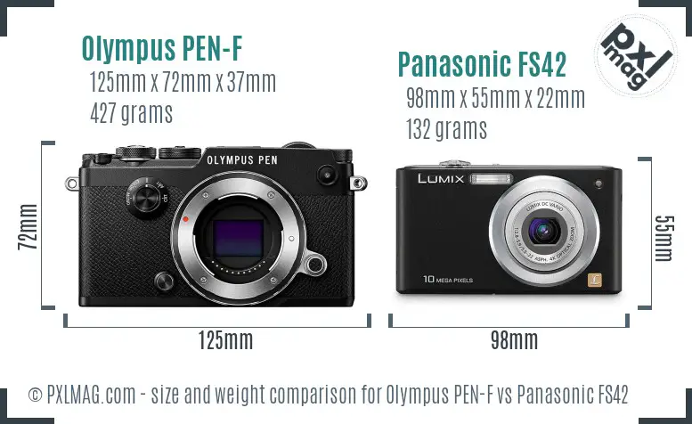 Olympus PEN-F vs Panasonic FS42 size comparison