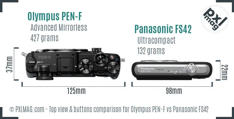 Olympus PEN-F vs Panasonic FS42 top view buttons comparison