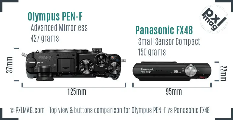 Olympus PEN-F vs Panasonic FX48 top view buttons comparison