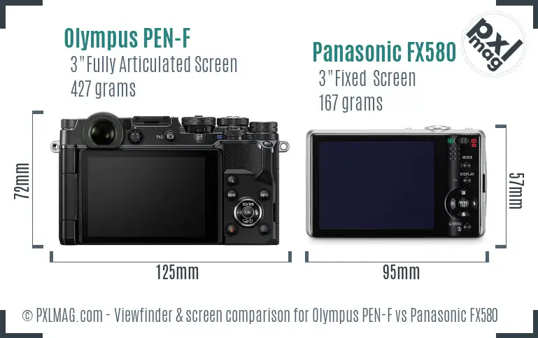 Olympus PEN-F vs Panasonic FX580 Screen and Viewfinder comparison