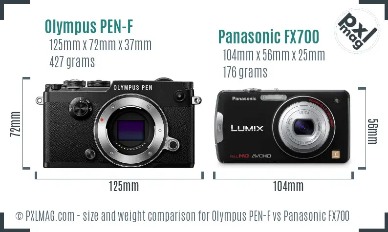 Olympus PEN-F vs Panasonic FX700 size comparison
