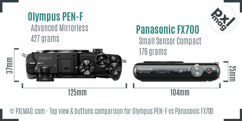 Olympus PEN-F vs Panasonic FX700 top view buttons comparison
