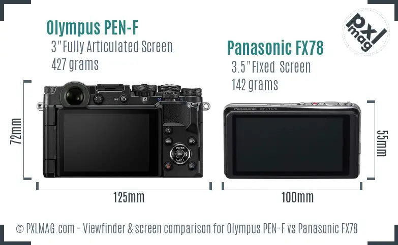 Olympus PEN-F vs Panasonic FX78 Screen and Viewfinder comparison