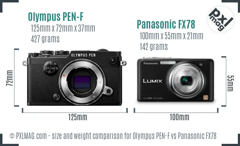 Olympus PEN-F vs Panasonic FX78 size comparison
