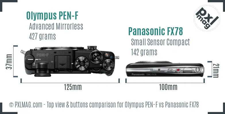 Olympus PEN-F vs Panasonic FX78 top view buttons comparison
