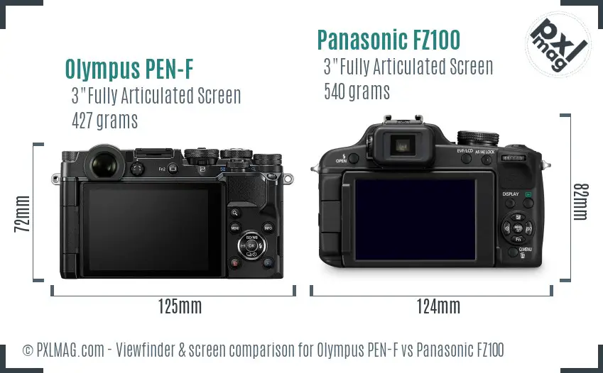 Olympus PEN-F vs Panasonic FZ100 Screen and Viewfinder comparison