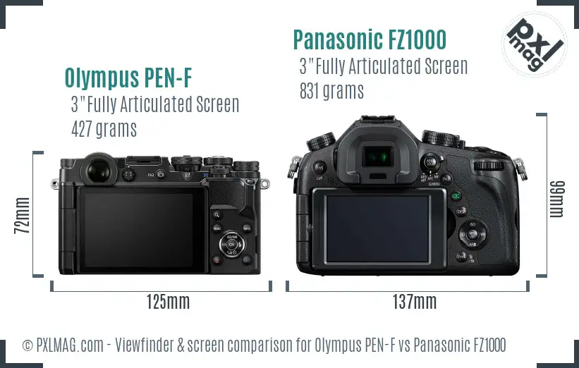 Olympus PEN-F vs Panasonic FZ1000 Screen and Viewfinder comparison