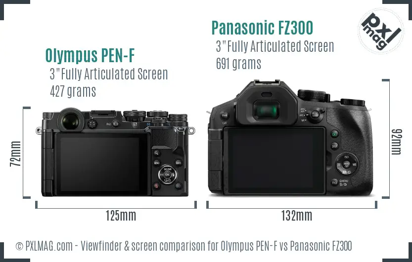 Olympus PEN-F vs Panasonic FZ300 Screen and Viewfinder comparison