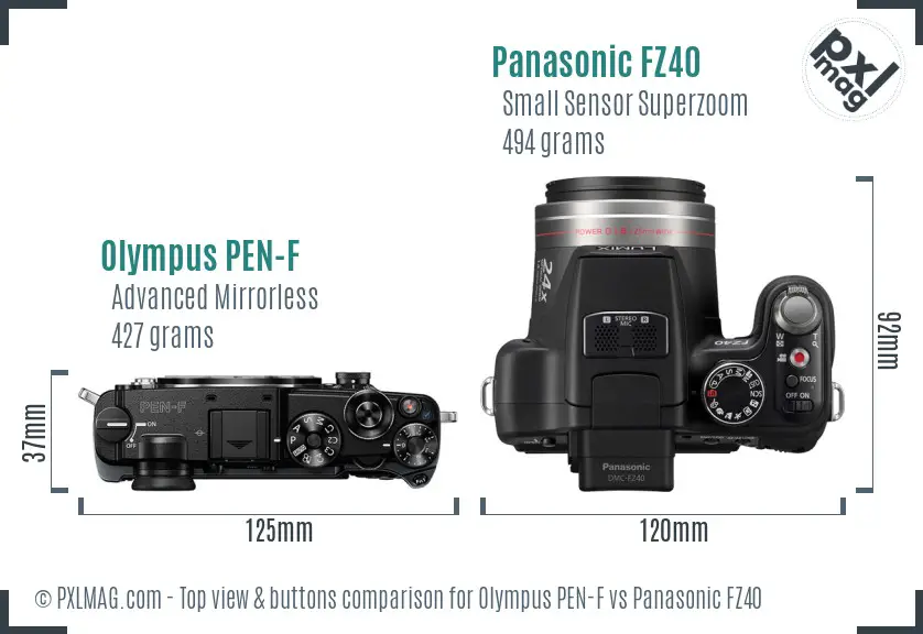 Olympus PEN-F vs Panasonic FZ40 top view buttons comparison