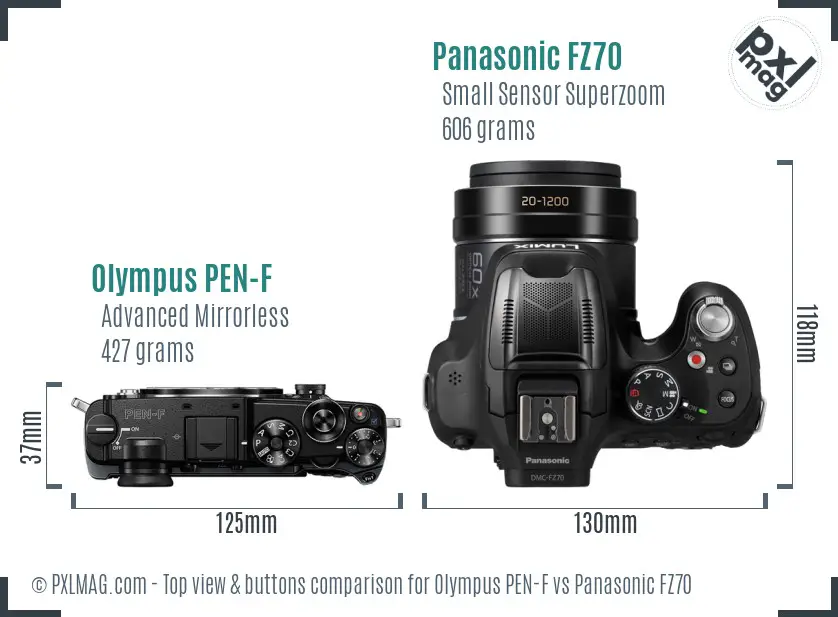 Olympus PEN-F vs Panasonic FZ70 top view buttons comparison