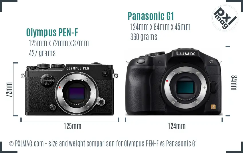 Olympus PEN-F vs Panasonic G1 size comparison