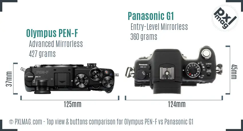 Olympus PEN-F vs Panasonic G1 top view buttons comparison