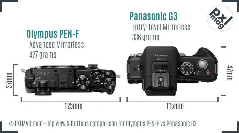 Olympus PEN-F vs Panasonic G3 top view buttons comparison