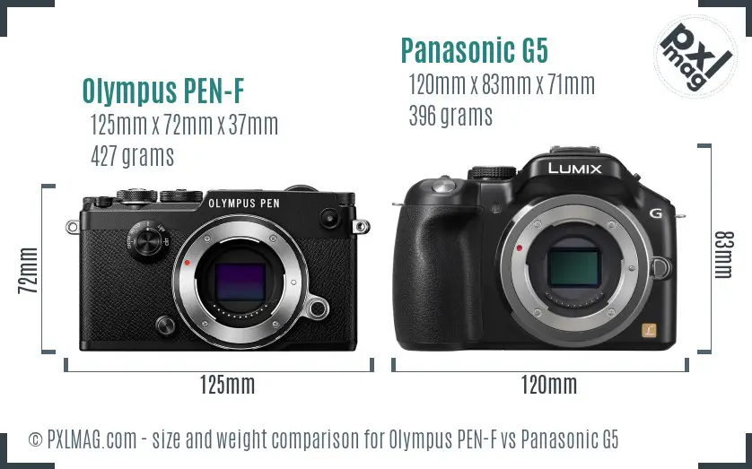 Olympus PEN-F vs Panasonic G5 size comparison