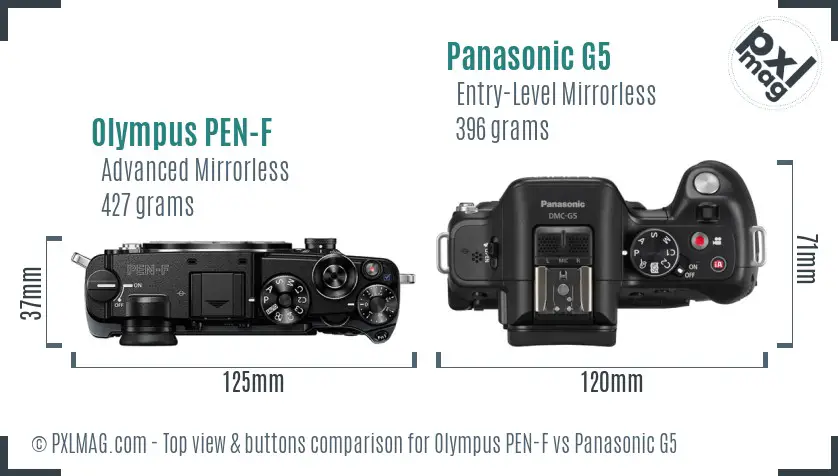 Olympus PEN-F vs Panasonic G5 top view buttons comparison