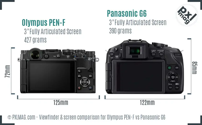 Olympus PEN-F vs Panasonic G6 Screen and Viewfinder comparison