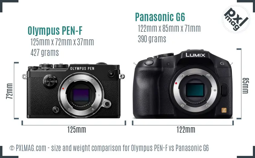 Olympus PEN-F vs Panasonic G6 size comparison
