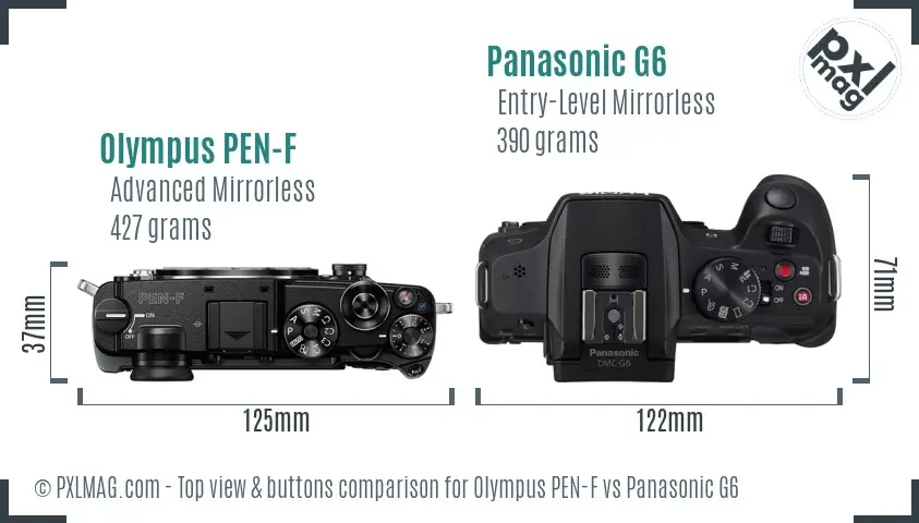 Olympus PEN-F vs Panasonic G6 top view buttons comparison