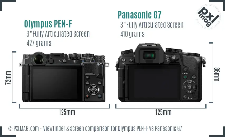 Olympus PEN-F vs Panasonic G7 Screen and Viewfinder comparison