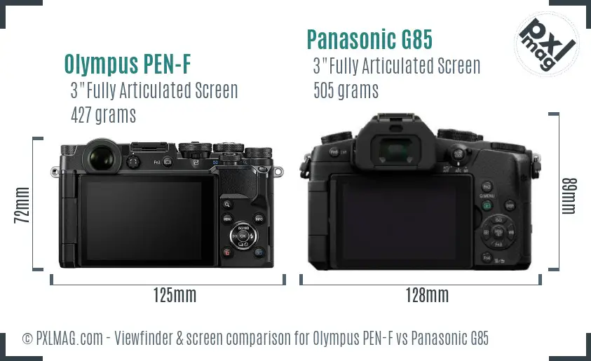 Olympus PEN-F vs Panasonic G85 Screen and Viewfinder comparison