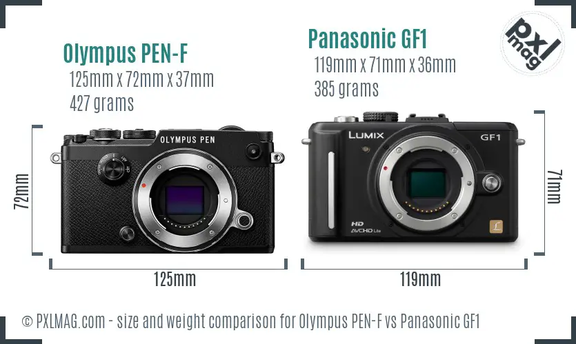 Olympus PEN-F vs Panasonic GF1 size comparison
