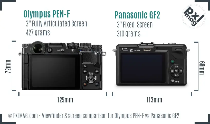 Olympus PEN-F vs Panasonic GF2 Screen and Viewfinder comparison