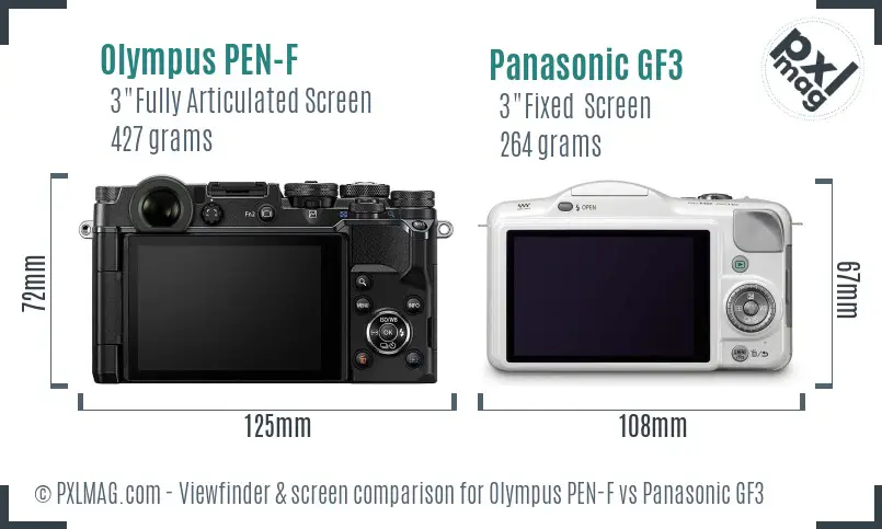 Olympus PEN-F vs Panasonic GF3 Screen and Viewfinder comparison