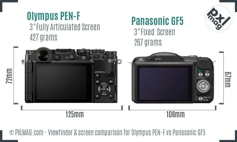 Olympus PEN-F vs Panasonic GF5 Screen and Viewfinder comparison